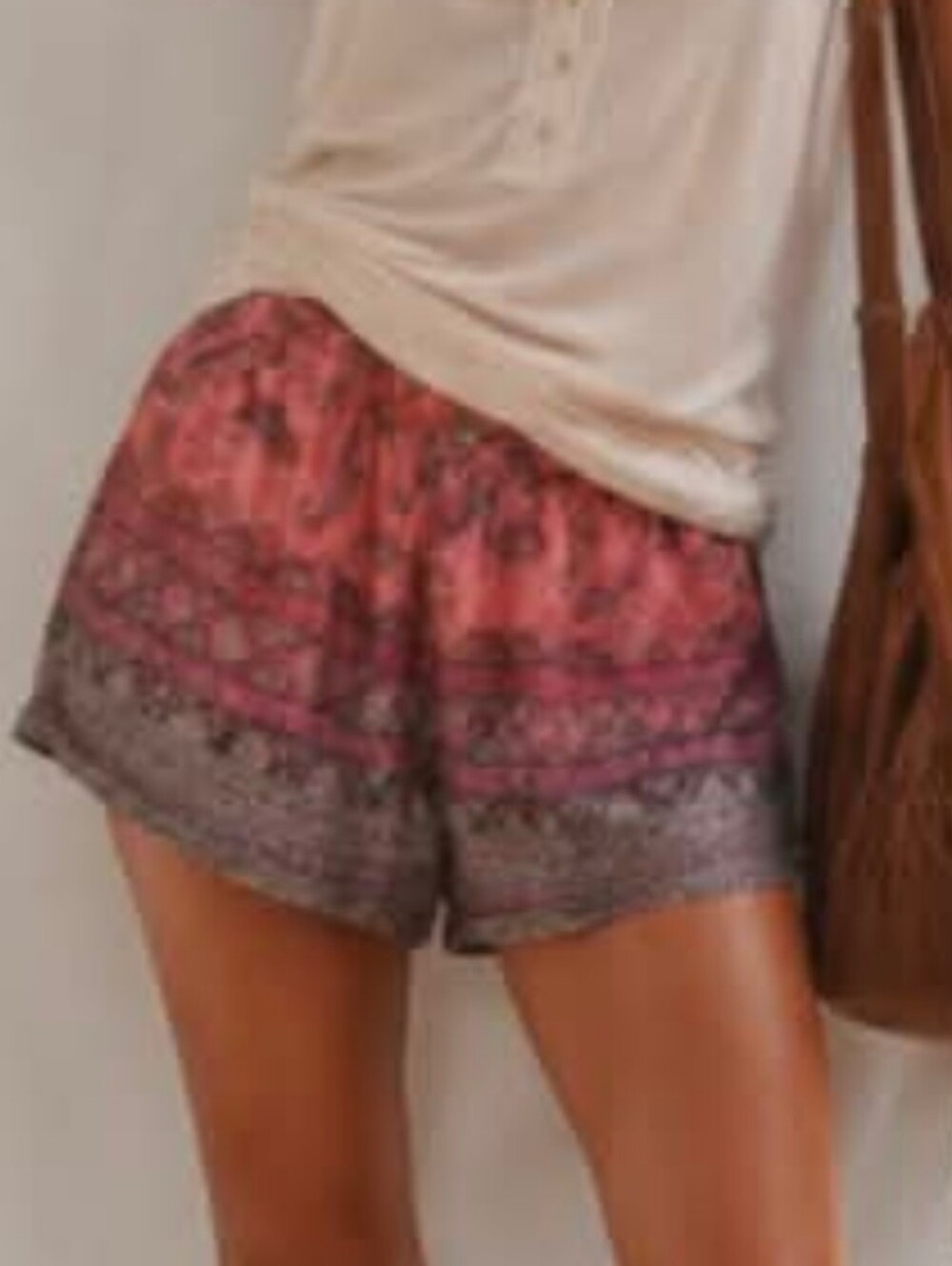 Gypsy 05 Pink Patterned Boho Silk Bermuda Shorts, New With Tags * Small